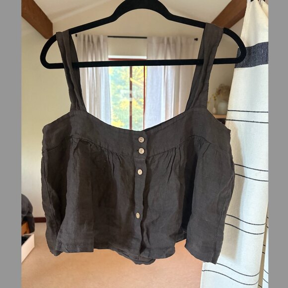 Cropped Chocolate Brown Linen Tank Top - Picture 1 of 4